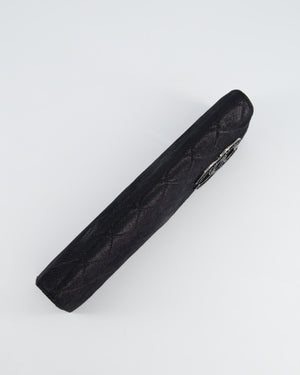 *HOT* Chanel Black Shiny Quilted Long Clutch in Coated Calfskin with Silver Hardware and Crystal CC Detail