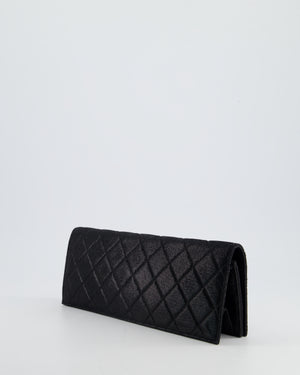 *HOT* Chanel Black Shiny Quilted Long Clutch in Coated Calfskin with Silver Hardware and Crystal CC Detail