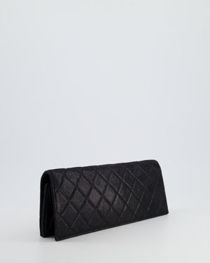 *HOT* Chanel Black Shiny Quilted Long Clutch in Coated Calfskin with Silver Hardware and Crystal CC Detail