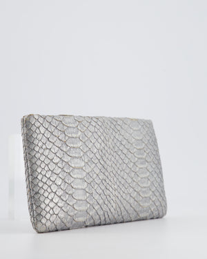 *RARE* Chanel Metallic Silver Paris Bombay Clutch in Python Leather and Antique Gold Hardware with Embellished Crystals