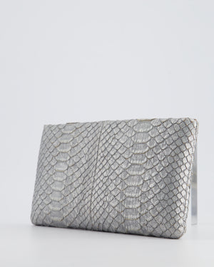 *RARE* Chanel Metallic Silver Paris Bombay Clutch in Python Leather and Antique Gold Hardware with Embellished Crystals