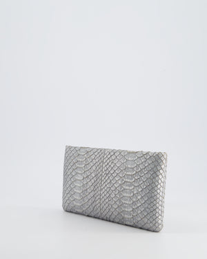 *RARE* Chanel Metallic Silver Paris Bombay Clutch in Python Leather and Antique Gold Hardware with Embellished Crystals