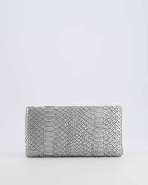 *RARE* Chanel Metallic Silver Paris Bombay Clutch in Python Leather and Antique Gold Hardware with Embellished Crystals