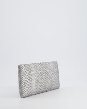 *RARE* Chanel Metallic Silver Paris Bombay Clutch in Python Leather and Antique Gold Hardware with Embellished Crystals