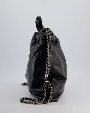 *FIRE PRICE* Chanel 22 Small Backpack Bag in Black Shiny Calfskin with Brushed Silver Hardware