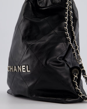 *FIRE PRICE* Chanel 22 Small Backpack Bag in Black Shiny Calfskin with Brushed Silver Hardware