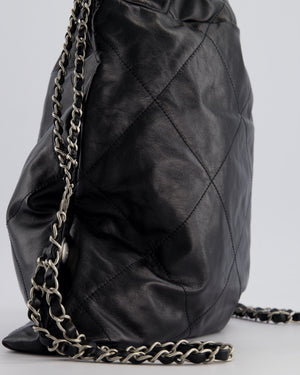 *FIRE PRICE* Chanel 22 Small Backpack Bag in Black Shiny Calfskin with Brushed Silver Hardware