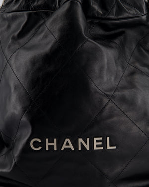 *FIRE PRICE* Chanel 22 Small Backpack Bag in Black Shiny Calfskin with Brushed Silver Hardware