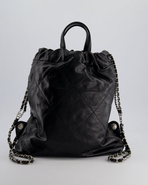 *FIRE PRICE* Chanel 22 Small Backpack Bag in Black Shiny Calfskin with Brushed Silver Hardware