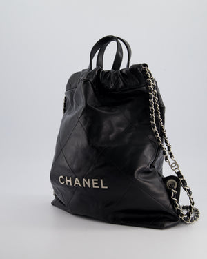 *FIRE PRICE* Chanel 22 Small Backpack Bag in Black Shiny Calfskin with Brushed Silver Hardware