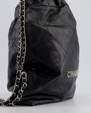 *FIRE PRICE* Chanel 22 Small Backpack Bag in Black Shiny Calfskin with Brushed Silver Hardware