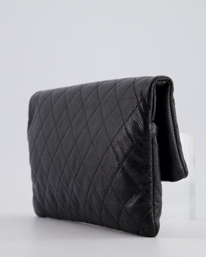 Chanel Black Long Clutch Bag in Caviar Leather with Silver Hardware