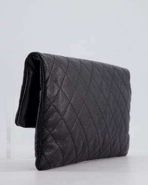 Chanel Black Long Clutch Bag in Caviar Leather with Silver Hardware