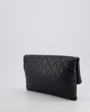 Chanel Black Long Clutch Bag in Caviar Leather with Silver Hardware