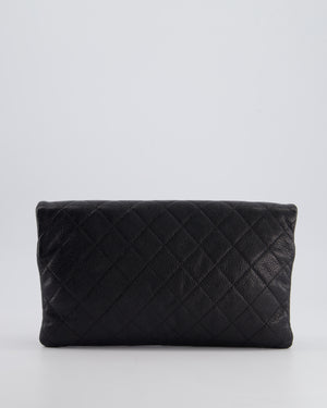 Chanel Black Long Clutch Bag in Caviar Leather with Silver Hardware