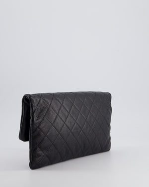 Chanel Black Long Clutch Bag in Caviar Leather with Silver Hardware