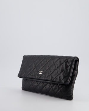 Chanel Black Long Clutch Bag in Caviar Leather with Silver Hardware