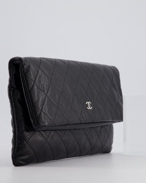 Chanel Black Long Clutch Bag in Caviar Leather with Silver Hardware