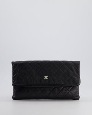 Chanel Black Long Clutch Bag in Caviar Leather with Silver Hardware