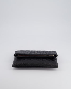 Chanel Black Long Clutch Bag in Caviar Leather with Silver Hardware