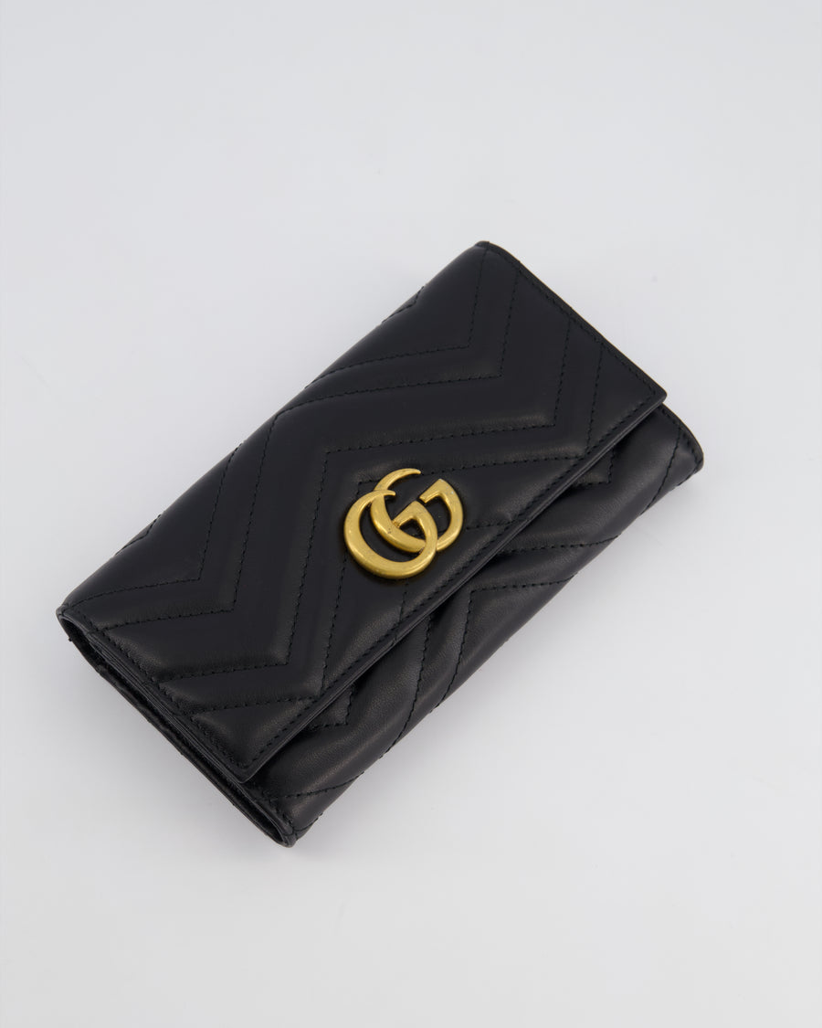 Gucci Black GG Marmont Lambskin Wallet with Gold Hardware