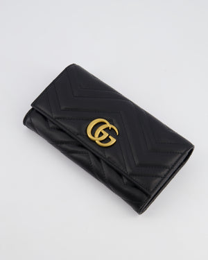 Gucci Black GG Marmont Lambskin Wallet with Gold Hardware