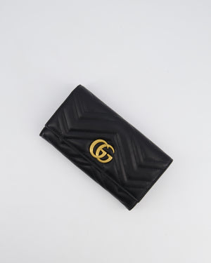 Gucci Black GG Marmont Lambskin Wallet with Gold Hardware