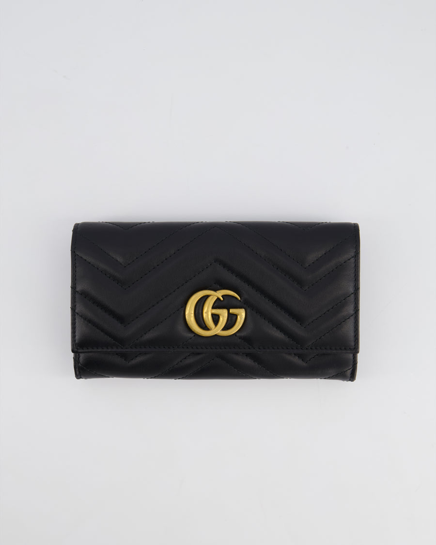 Gucci Black GG Marmont Lambskin Wallet with Gold Hardware