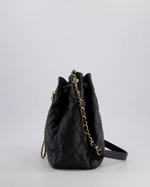 Chanel Black Quilted Bucket Bag in Lambskin Leather with Champagne Gold Hardware