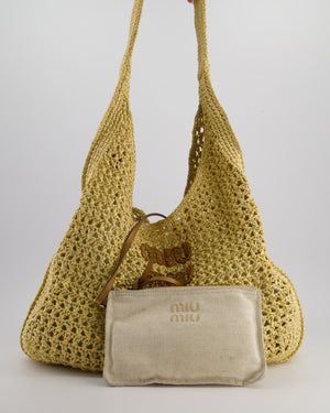 Miu Miu Beige Woven Hobo Bag with Brown Logo and Internal Canvas Pouch