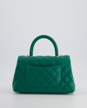 *RARE* Chanel Small Emerald Green Coco Flap Top Handle Bag in Caviar Quilted Leather with Champagne Gold Hardware