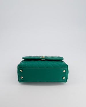 *RARE* Chanel Small Emerald Green Coco Flap Top Handle Bag in Caviar Quilted Leather with Champagne Gold Hardware