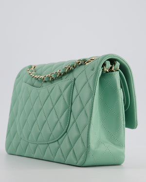 *FIRE PRICE* Chanel Mint Green Classic Double Flap Bag in Lambskin Leather with Champagne Gold Hardware