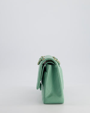 *FIRE PRICE* Chanel Mint Green Classic Double Flap Bag in Lambskin Leather with Champagne Gold Hardware