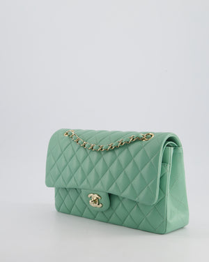 *FIRE PRICE* Chanel Mint Green Classic Double Flap Bag in Lambskin Leather with Champagne Gold Hardware