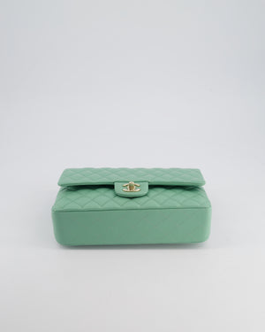 *FIRE PRICE* Chanel Mint Green Classic Double Flap Bag in Lambskin Leather with Champagne Gold Hardware