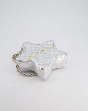 *FIRE PRICE* Chanel Metallic Silver Star Bag in Calfskin Leather with Champagne Gold Hardware