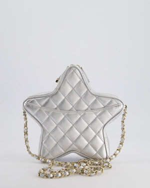 *FIRE PRICE* Chanel Metallic Silver Star Bag in Calfskin Leather with Champagne Gold Hardware