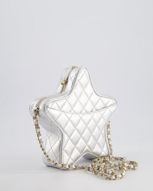 *FIRE PRICE* Chanel Metallic Silver Star Bag in Calfskin Leather with Champagne Gold Hardware