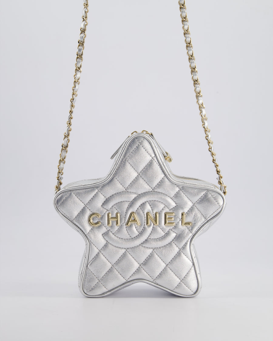 *FIRE PRICE* Chanel Metallic Silver Star Bag in Calfskin Leather with Champagne Gold Hardware