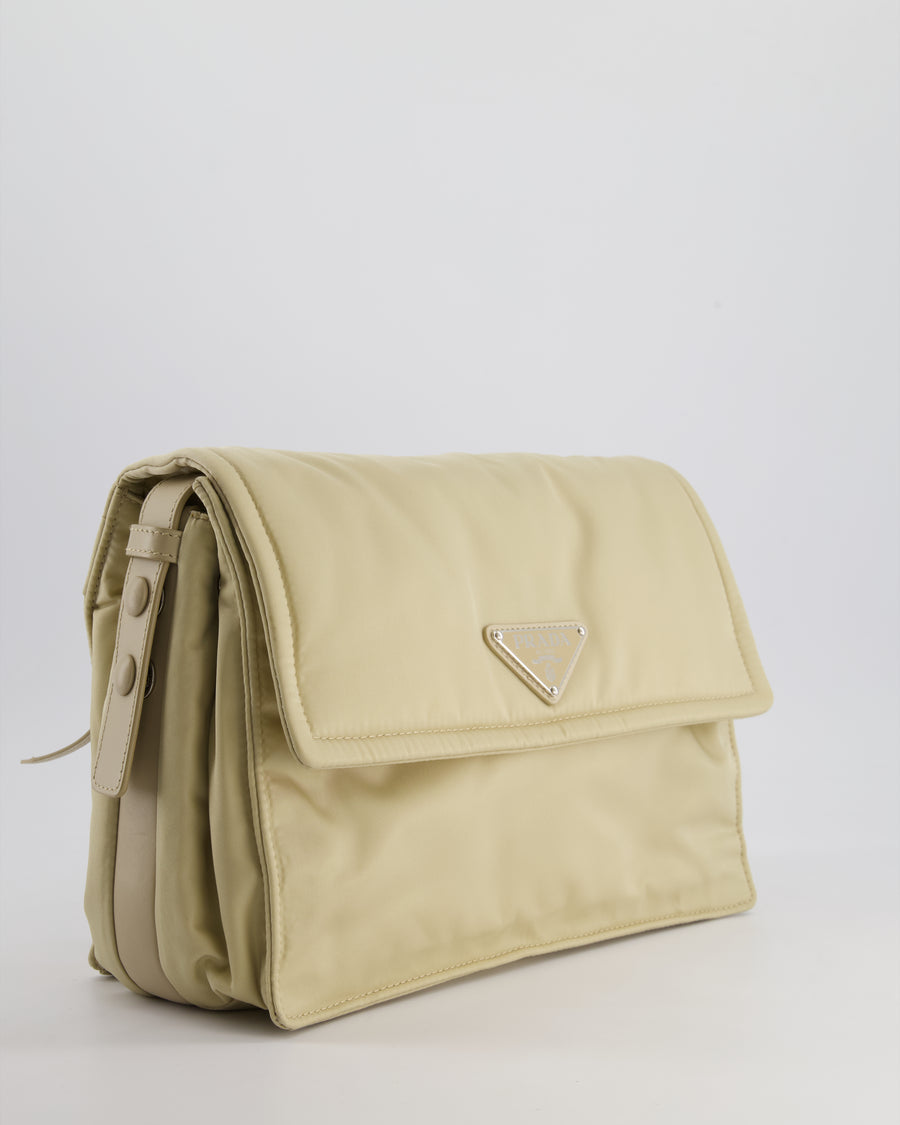 Prada Beige Padded Re- Nylon Bag with Silver Hardware