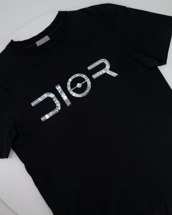 Christian Dior Menswear Black T-shirt with Silver Logo Size M (UK 38)