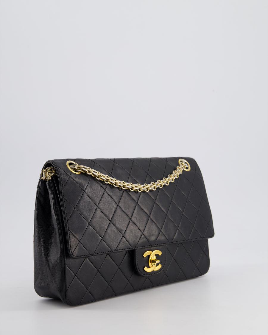 Chanel Vintage Black Medium Double Flap Bag in Lambskin Leather with 24K Gold Hardware 
Reissue Chain Detail