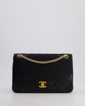 Chanel Vintage Black Medium Double Flap Bag in Lambskin Leather with 24K Gold Hardware 
Reissue Chain Detail