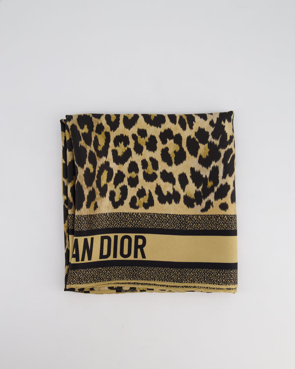 Christian Dior Brown, Black Leopard Print Silk Logo Print Scarf 90cm x 90cm