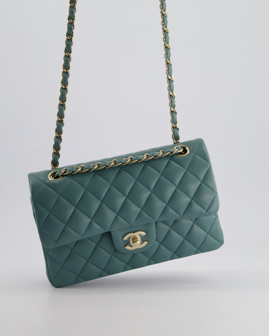 *HOT* Chanel Duck Egg Blue Small Double Flap Bag in Lambskin Leather with Champagne Gold Hardware