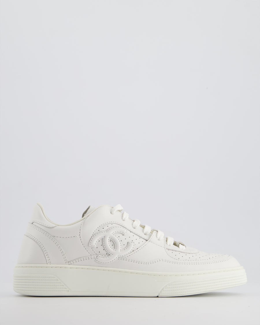 Chanel 23S White Sneakers in Calfskin Leather with Logo Detail Size EU 38