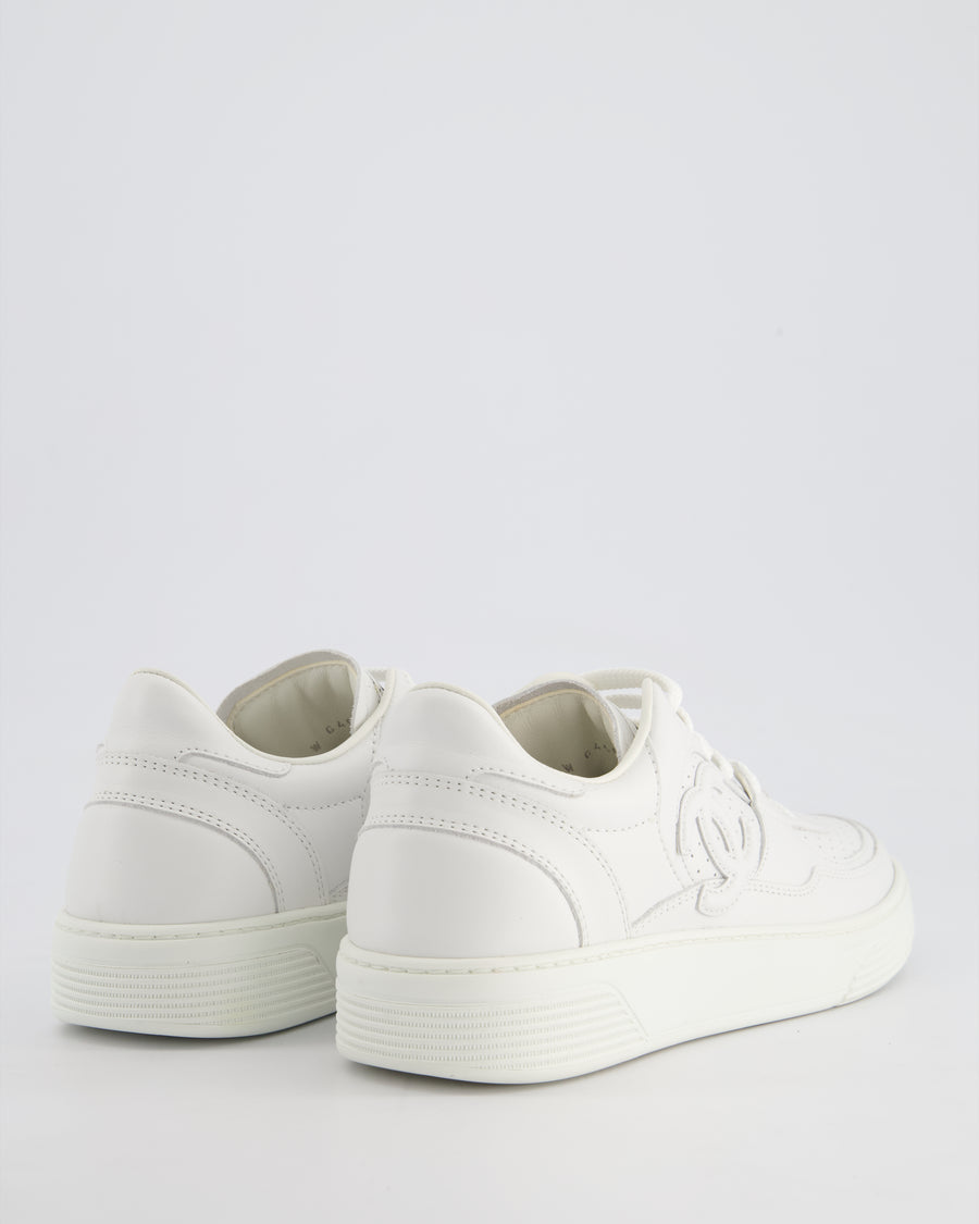 Chanel 23S White Sneakers in Calfskin Leather with Logo Detail Size EU 38