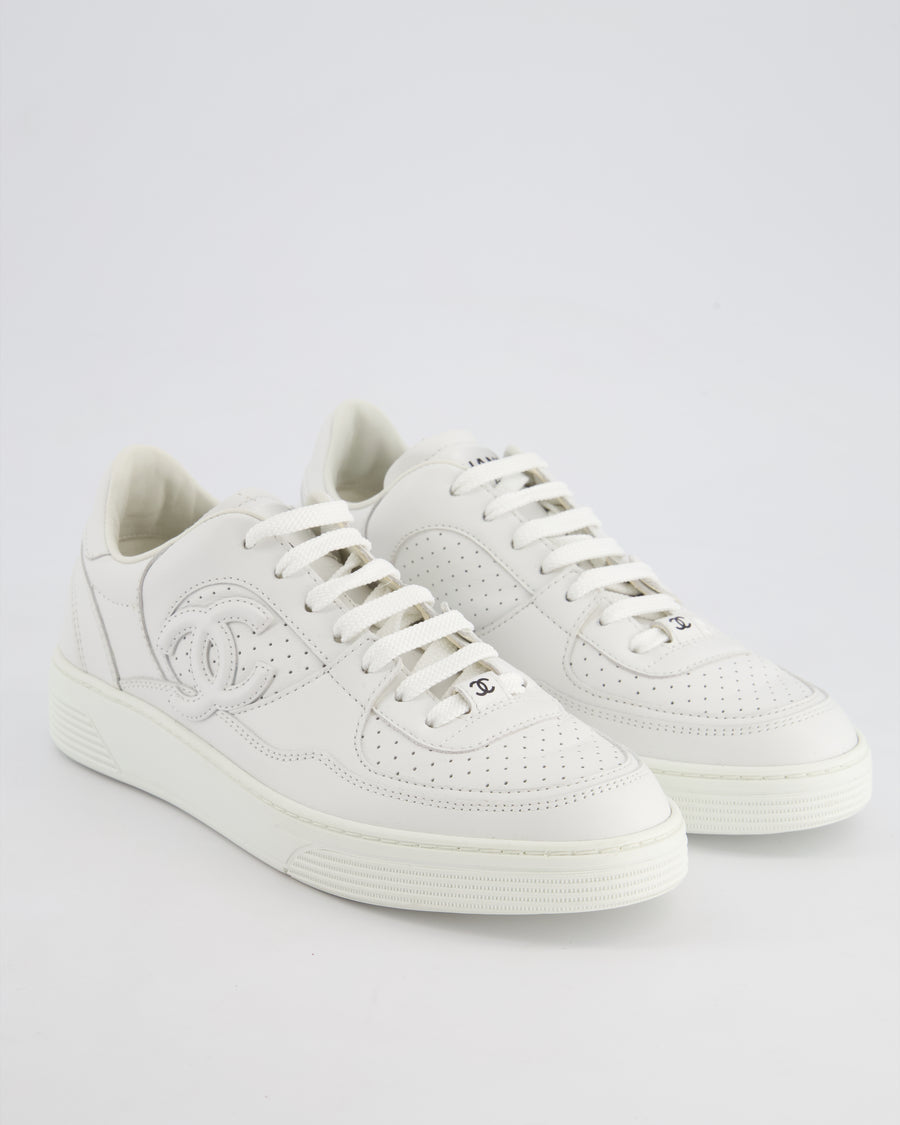 Chanel 23S White Sneakers in Calfskin Leather with Logo Detail Size EU 38