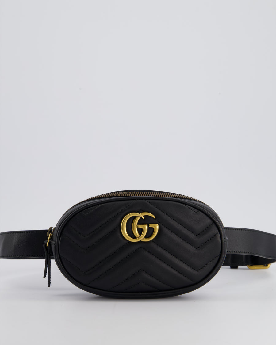 Gucci Black GG Marmont Matelassé Belt Bag with Gold Hardware